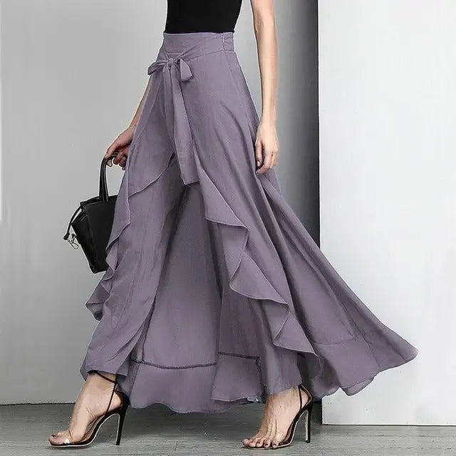 Irregular Ruffled High-Waist Lace-Up Trousers hercurva