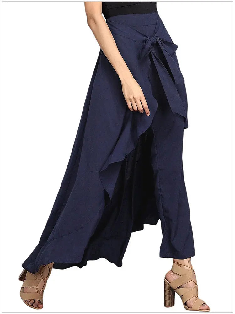 Irregular Ruffled High-Waist Lace-Up Trousers hercurva