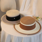 Summer Elegant Retro Women Flat Top Straw Hat Trip Caps Leisure Beach Sun Hats M Letter Breathable Flower Beach Hat hercurva