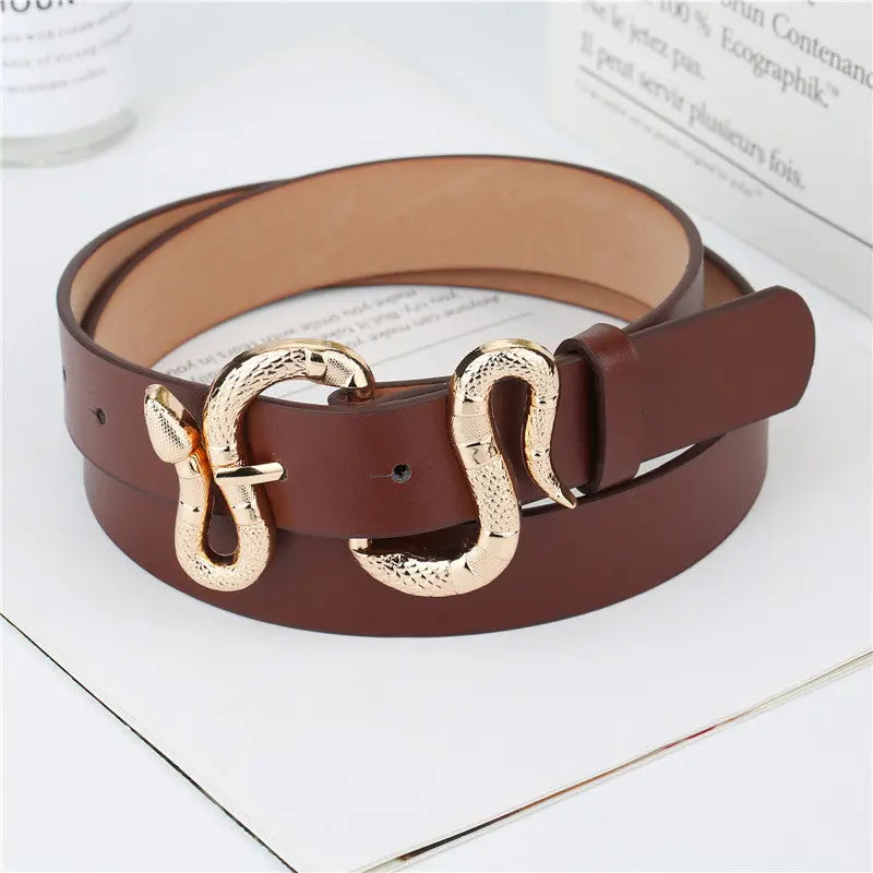 Fashion Snake Buckle Pu Belt All-Match Simple Jeans Suit Belt hercurva