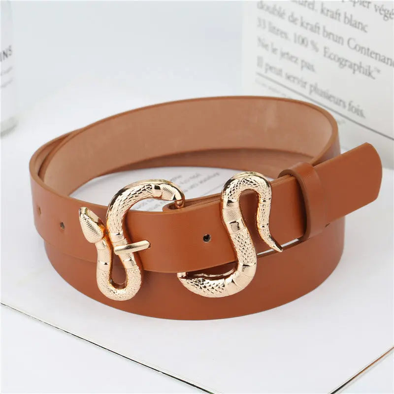 Fashion Snake Buckle Pu Belt All-Match Simple Jeans Suit Belt hercurva