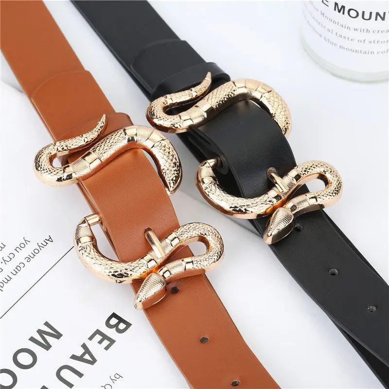 Fashion Snake Buckle Pu Belt All-Match Simple Jeans Suit Belt hercurva