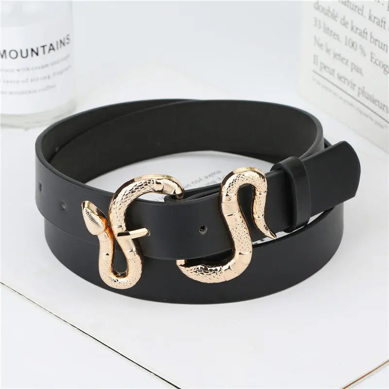 Fashion Snake Buckle Pu Belt All-Match Simple Jeans Suit Belt hercurva