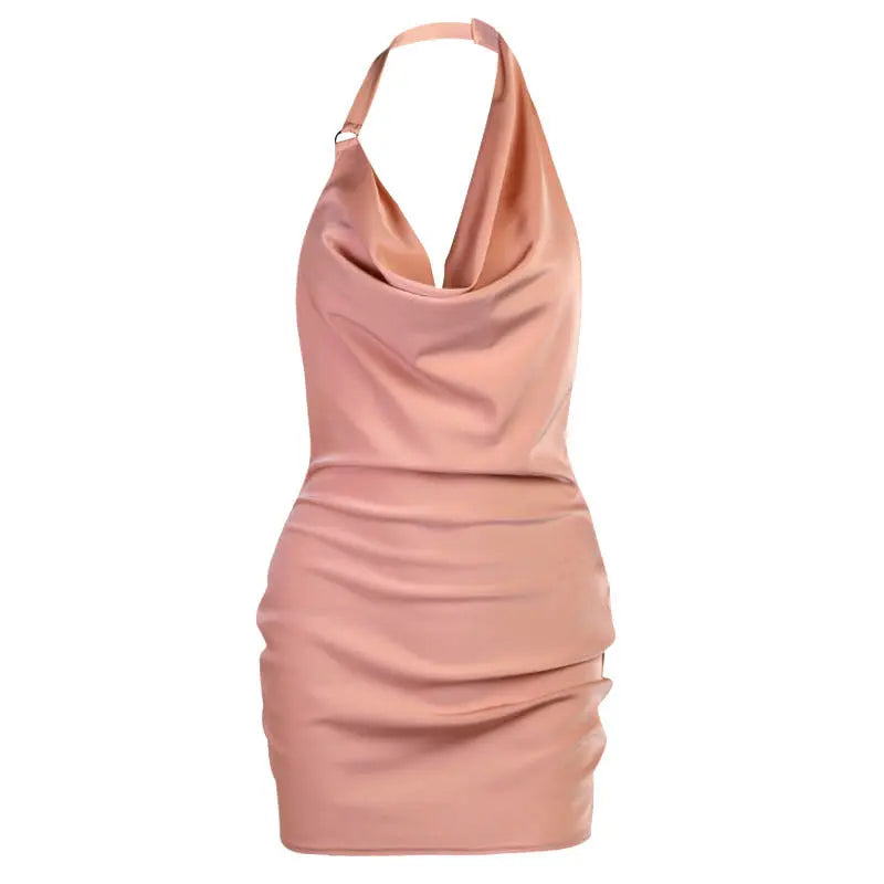 Satin Party Dress V Neck Backless Mini Sleeveless Summer Party Dress hercurva