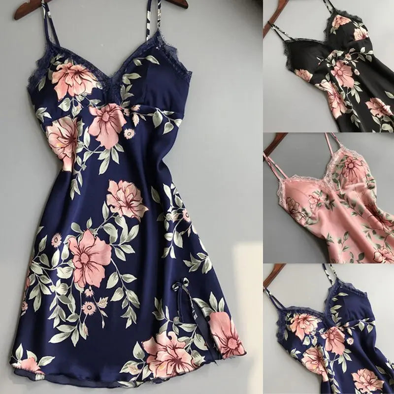 Robe Underwear women's night dress lace sleepwear Silk Satin hercurva