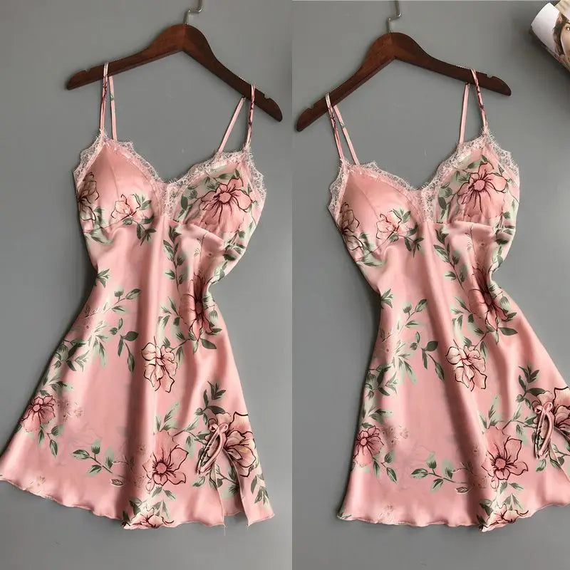 Robe Underwear women's night dress lace sleepwear Silk Satin hercurva