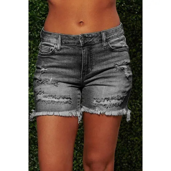 New Style Ripped Fringed High Stretch Denim Shorts Women hercurva
