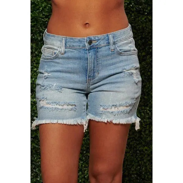 New Style Ripped Fringed High Stretch Denim Shorts Women hercurva