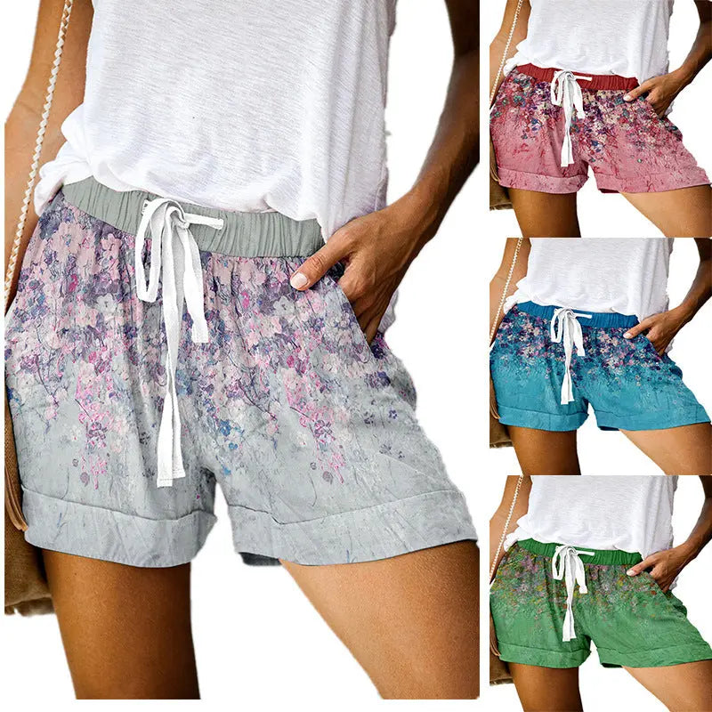 Positioning Printed Lace-Up Casual Wide-Leg Shorts Women hercurva
