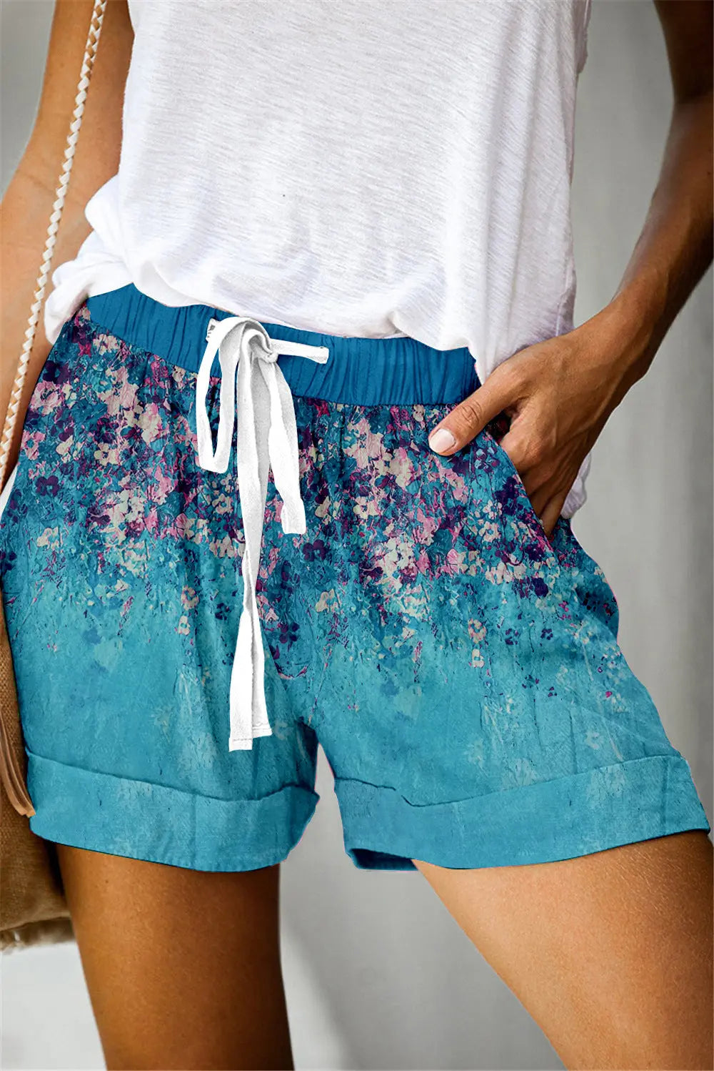 Positioning Printed Lace-Up Casual Wide-Leg Shorts Women hercurva