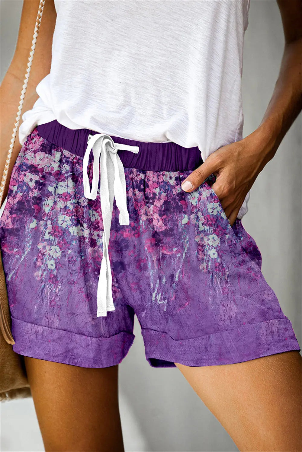 Positioning Printed Lace-Up Casual Wide-Leg Shorts Women hercurva