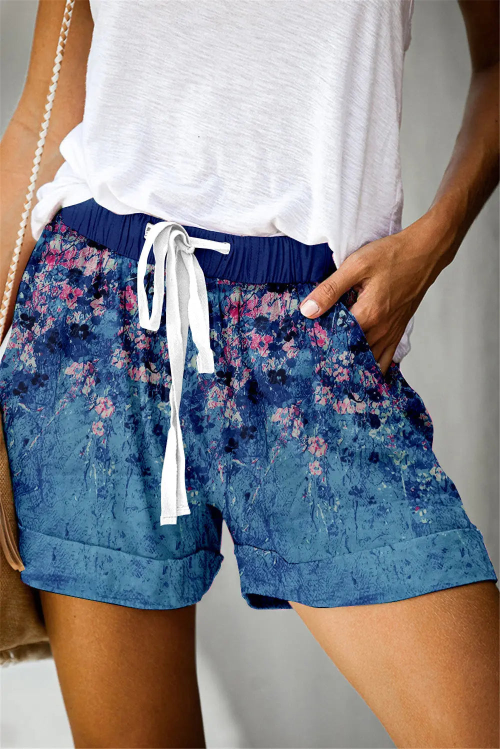 Positioning Printed Lace-Up Casual Wide-Leg Shorts Women hercurva