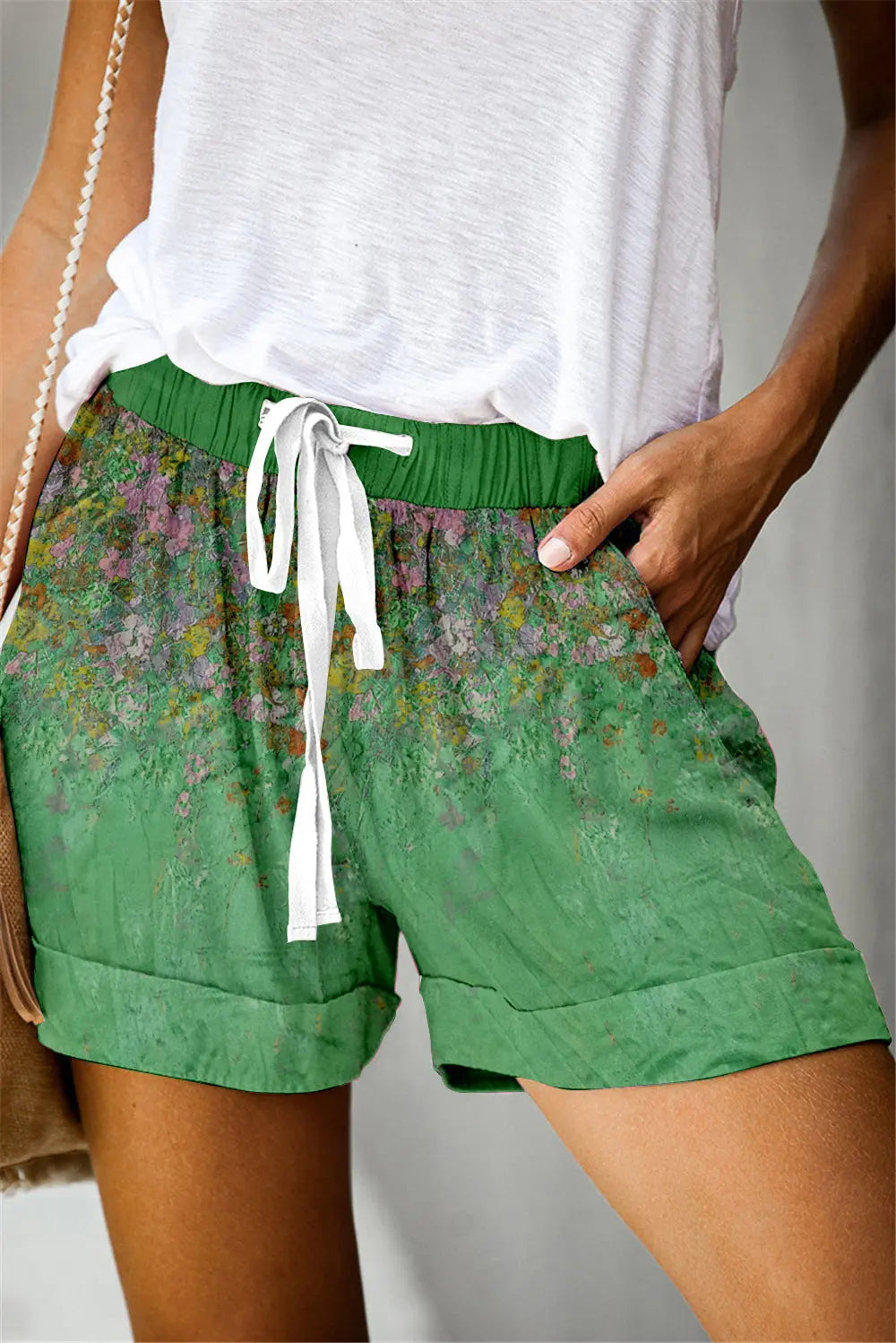 Positioning Printed Lace-Up Casual Wide-Leg Shorts Women hercurva