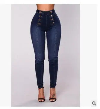 High-waisted Casual Jeans Trousers Double Row Multi-button hercurva