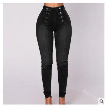 High-waisted Casual Jeans Trousers Double Row Multi-button hercurva