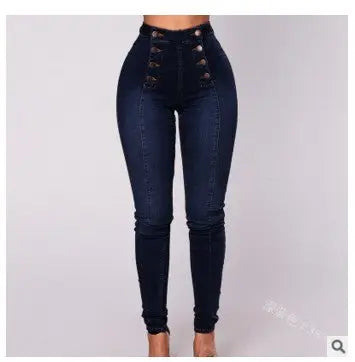 High-waisted Casual Jeans Trousers Double Row Multi-button hercurva