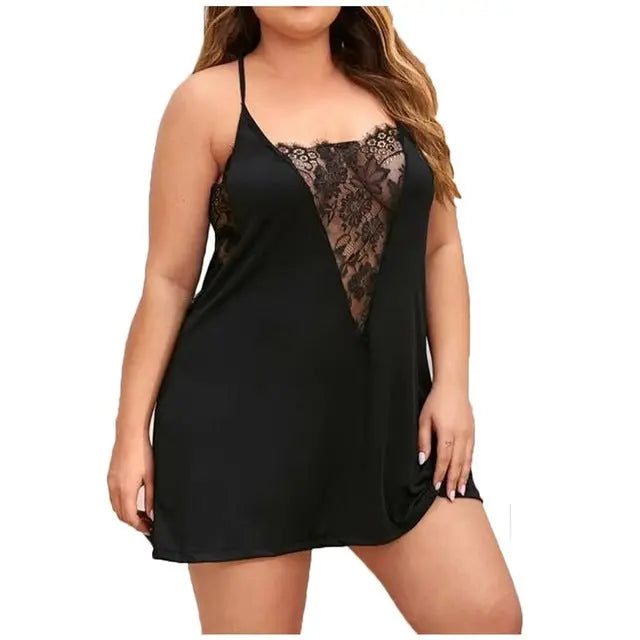 Women Nightdress Plus Size XL-XL V Neck Lace Sleepwear hercurva