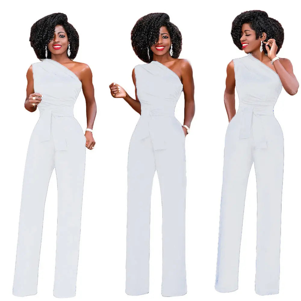 Solid color slant collar button up Jumpsuit hercurva