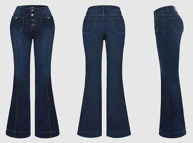 Stitching Washed Denim Stretch Slim Fit Bell-bottom Pants hercurva