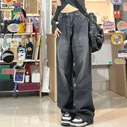Black Jeans Women's High Waist Loose Straight Wide Leg Mopping Pants hercurva