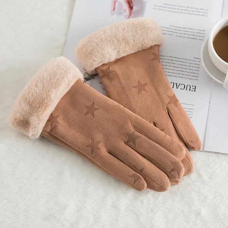 Women's suede winter wool warm gloves hercurva
