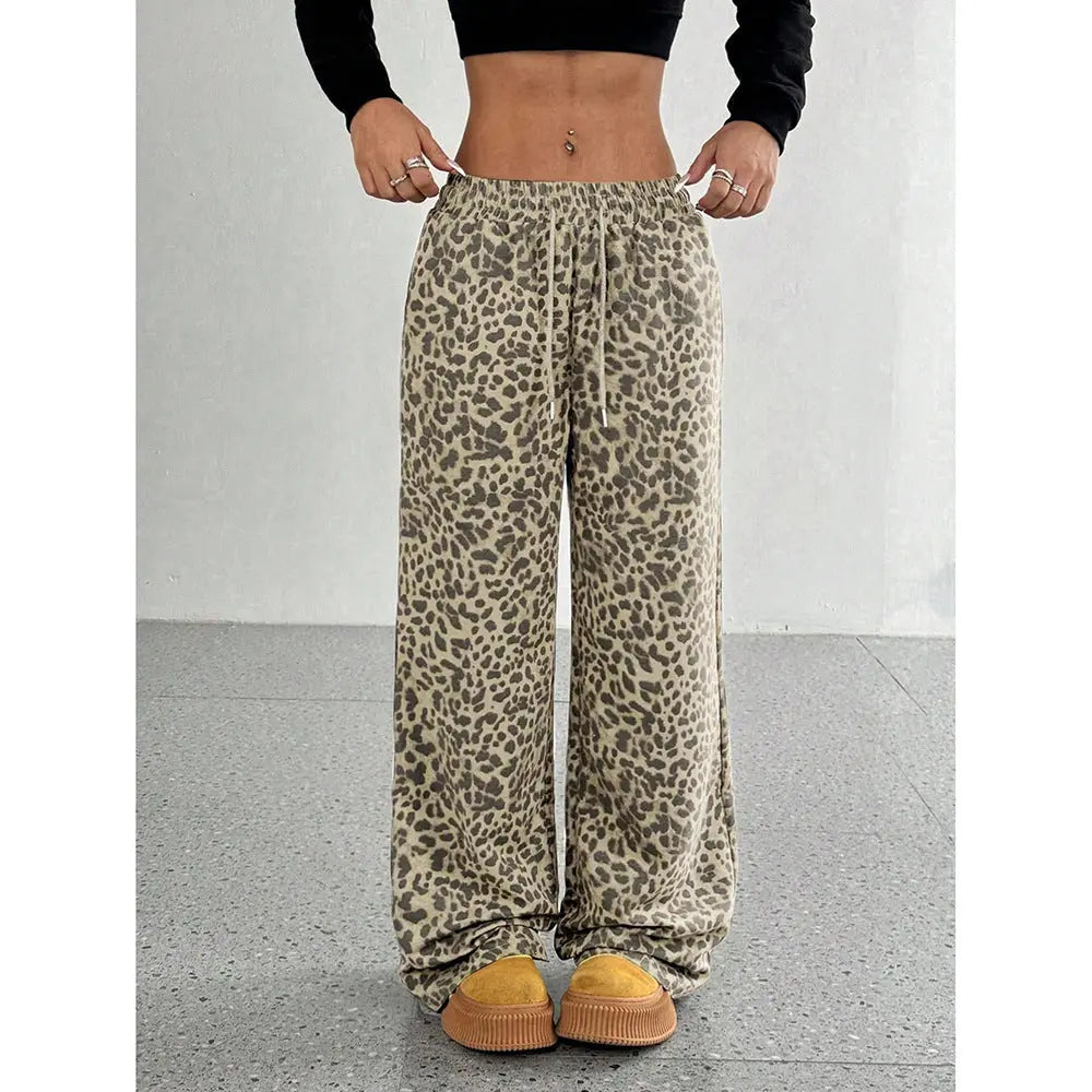Leopard Print Floral Print Casual Jumpsuit Wide Leg Loose hercurva