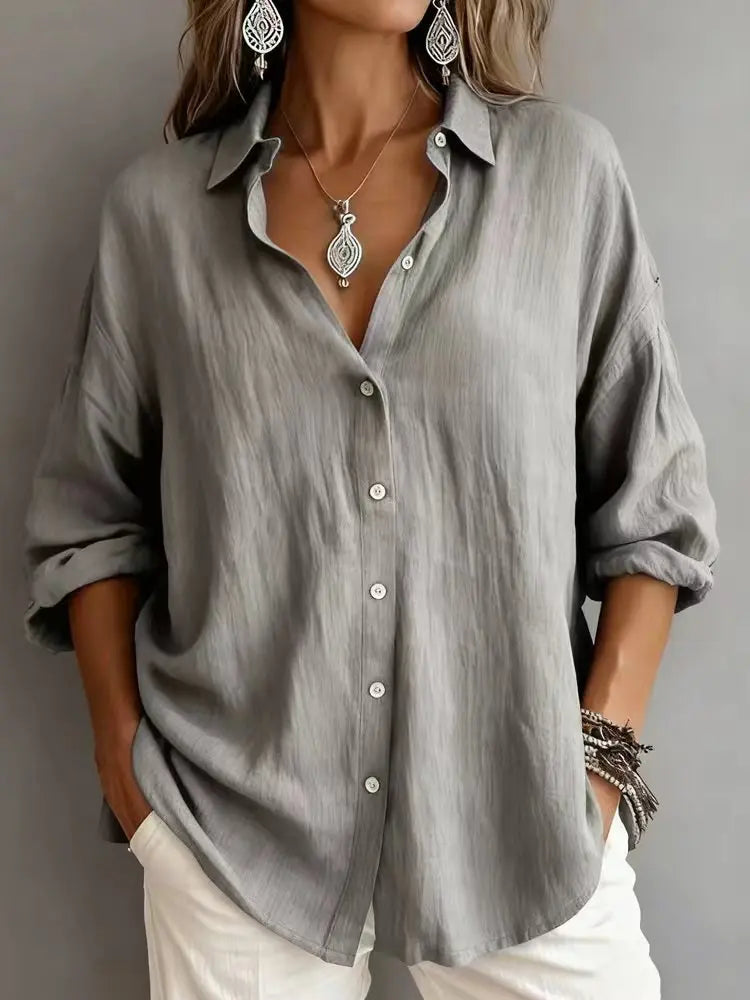 Fashionable Solid-color Long-sleeve Lapel Cardigan Shirt hercurva