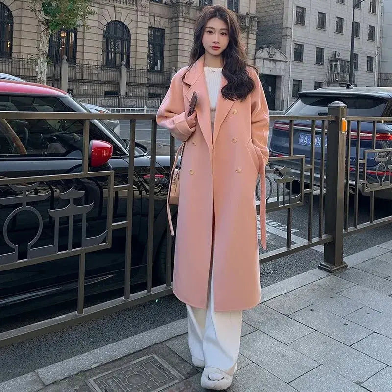 Loose Mid-length Lace-up Woolen Coat Women hercurva