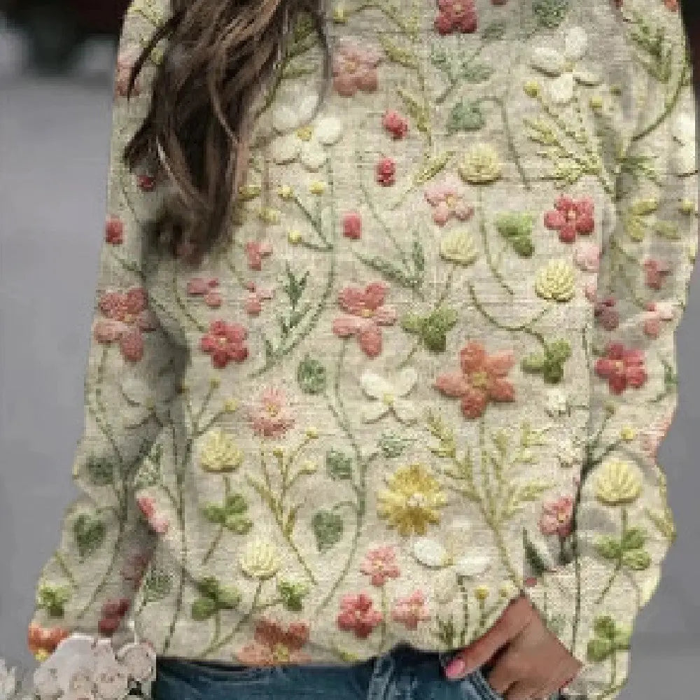 Printed Loose Round Neck Sweater For Women hercurva