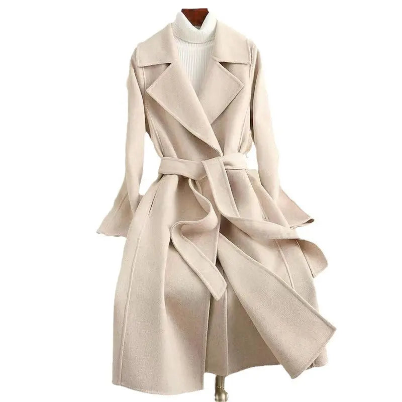 Mid-length Below The Knee Slim Fit Lace-up Woolen Coat High-end Woolen Coat hercurva