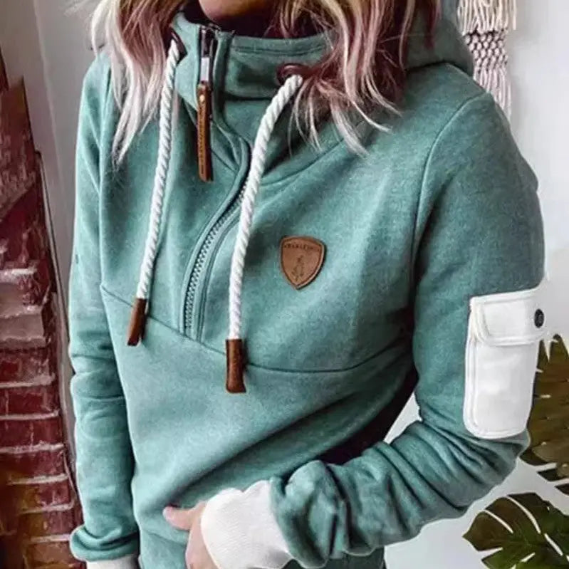 Half Zipper Patchwork Sweater Women hercurva