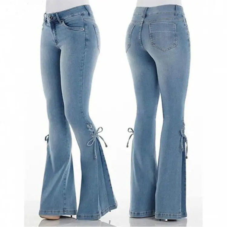 Ladies jeans mid-waisted denim trousers stretch jeans hercurva