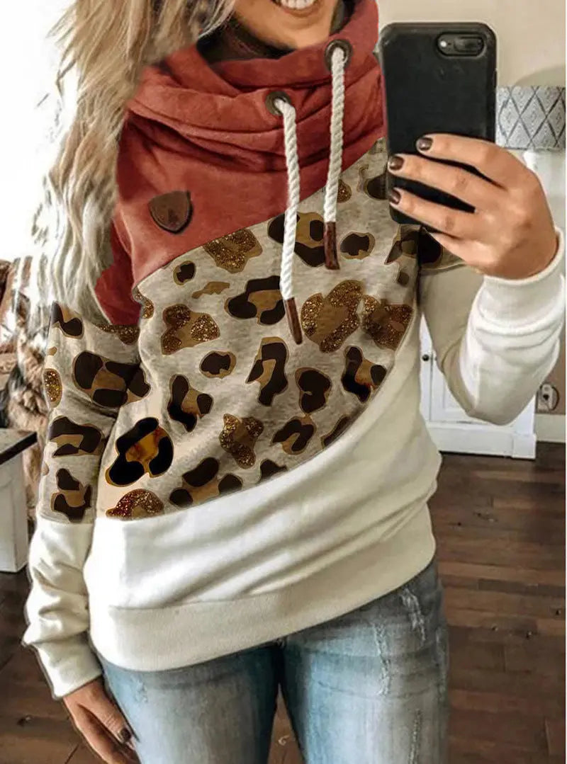Printed stitching hooded fleece loose sweatshirt hercurva
