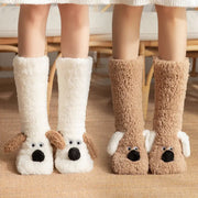 Cute Cartoon Dog Floor Socks Winter Warm Non-slip Plush Socks For Women hercurva