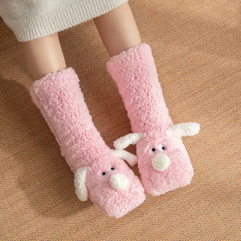 Cute Cartoon Dog Floor Socks Winter Warm Non-slip Plush Socks For Women hercurva