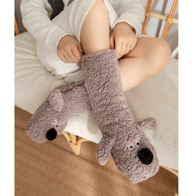 Cute Cartoon Dog Floor Socks Winter Warm Non-slip Plush Socks For Women hercurva