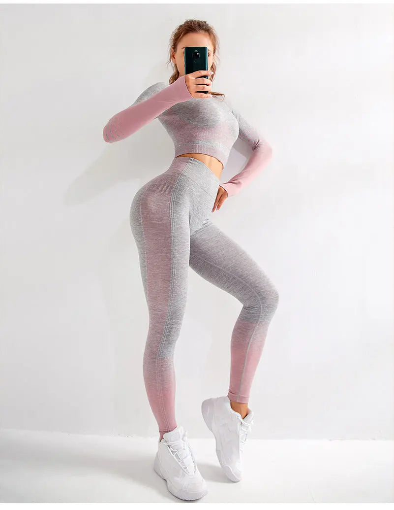 LANTECH Women Yoga Sets Gym Fitness Athletic 2 Pcs Sports Suits Set Pants Leggings Sportswear Leggings Seamless Sports Shirts hercurva