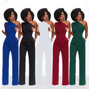 Solid color slant collar button up Jumpsuit hercurva