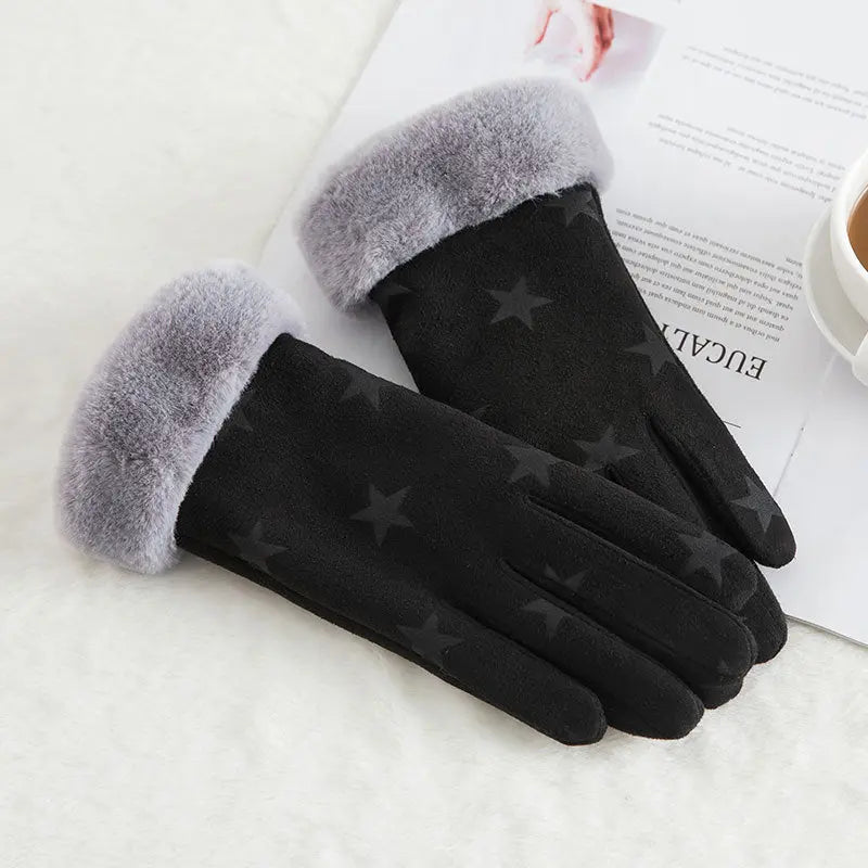 Women's suede winter wool warm gloves hercurva