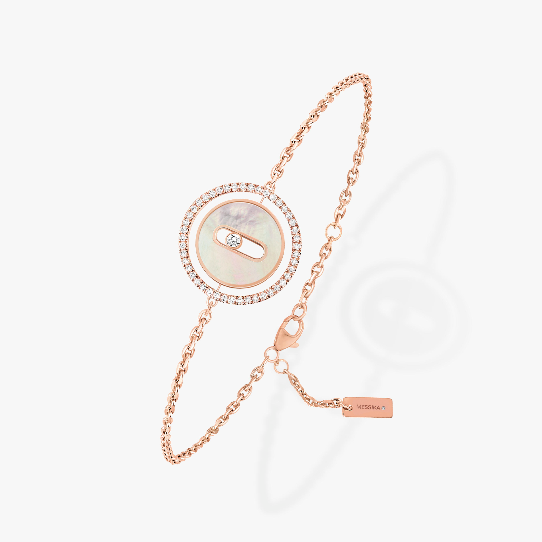 LUCKY MOVE WHITE MOTHER OF PEARL PINK GOLD DIAMOND BRACELET