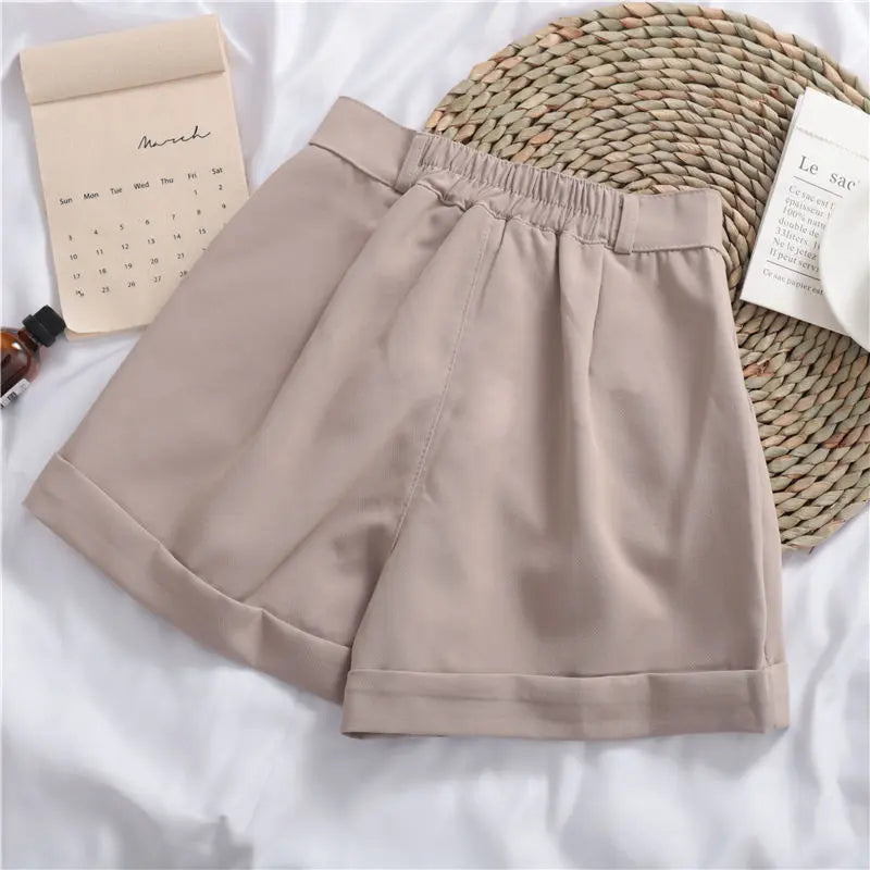 Solid Color All-match Roll-up Wide-leg Casual Shorts hercurva