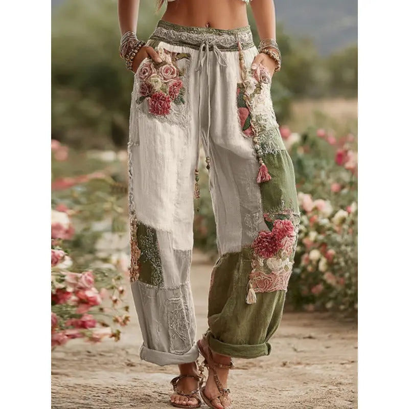 3D Floral Print Pattern Elegant Straight Women's Trousers hercurva