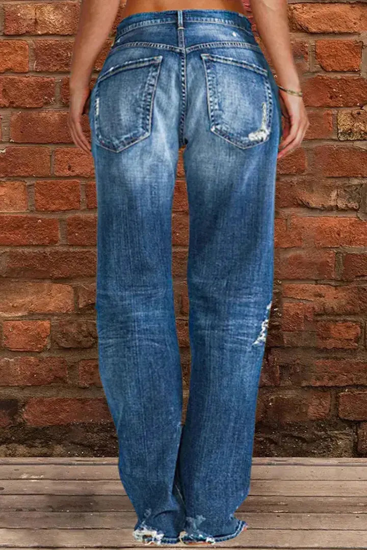 Ripped Jeans Loose Wide Leg Denim Pants Leisure Commuting Trousers Women's Clothing hercurva