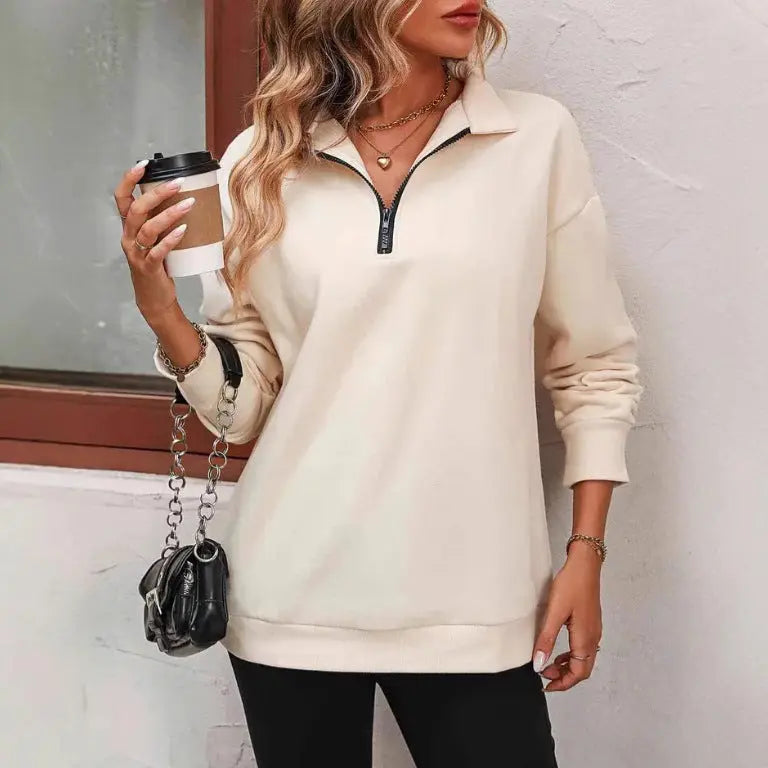 Women's Fashion Half Long-sleeve Zipper Sweatshirt Fashion Pullover hercurva