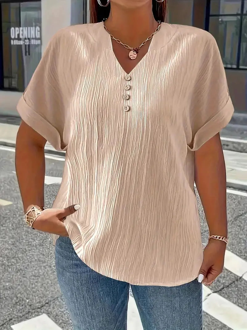 Summer Casual Women's Clothing Small V-neck Short-sleeve Top hercurva