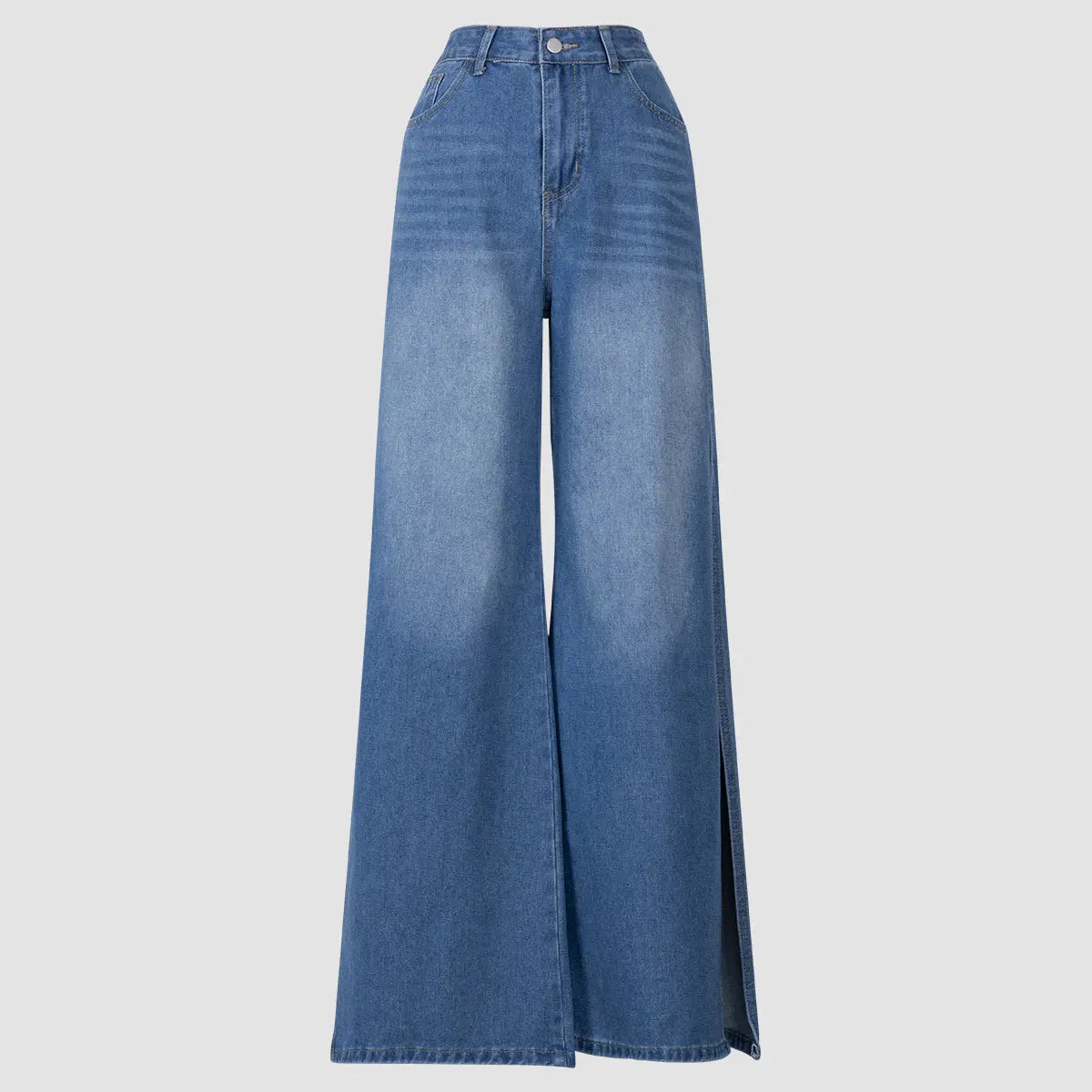 Blue Denim High - Waisted Ultra - Wide - Leg Jeans With Side Slit hercurva
