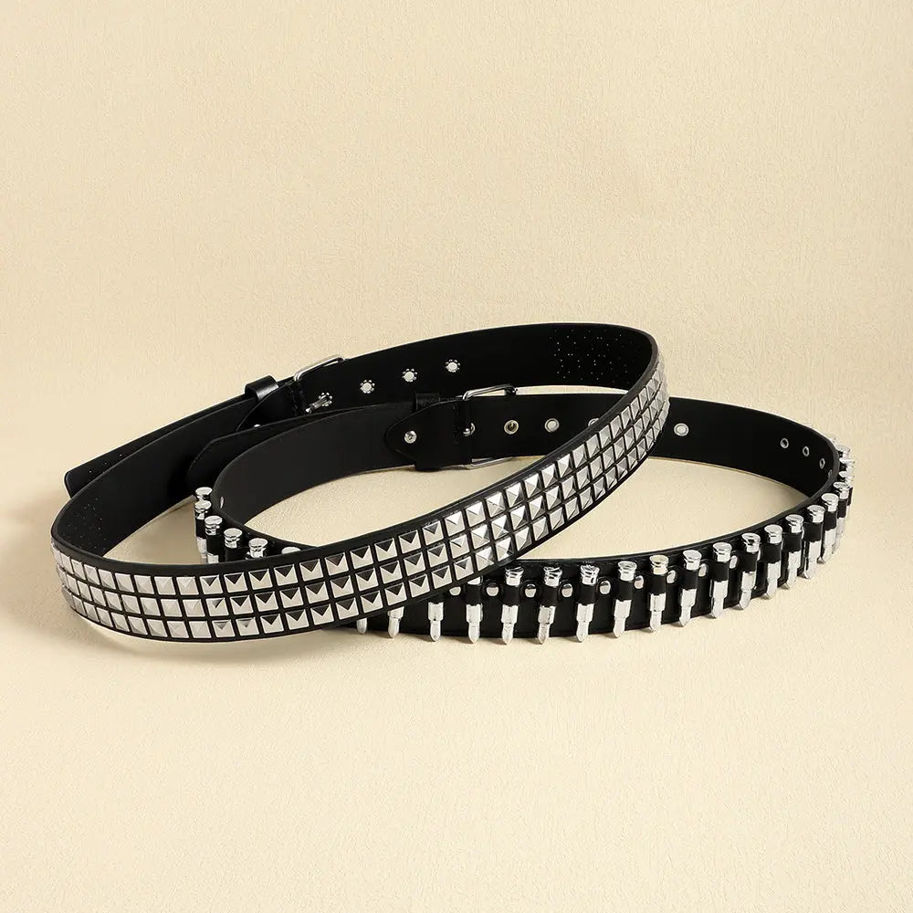 Rivet Belt Rock Trend Punk Bullet Black Belt Men And Women Personality Fashion Hip-hop Accessories hercurva
