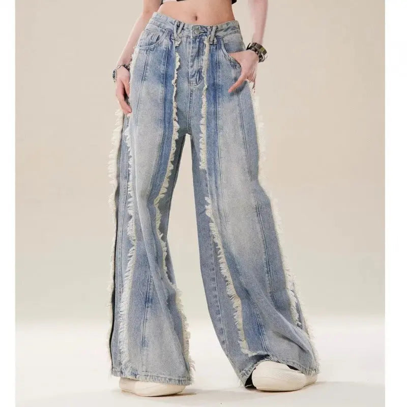 Jeans Destroyed Loose Burrs Wide Leg Bootcut Pants hercurva
