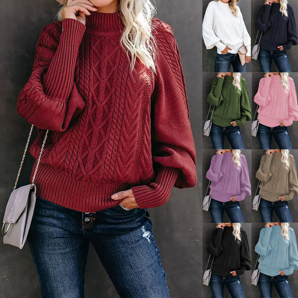 New Style Medium Neck Sweater Women's Loose Long Sleeve Knitting hercurva