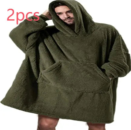 Hoodie Sweatshirt With Big Pocket Tops Sweater Comfortable Loose Double-Sided Fleece Thicker Wearable Blanket hercurva